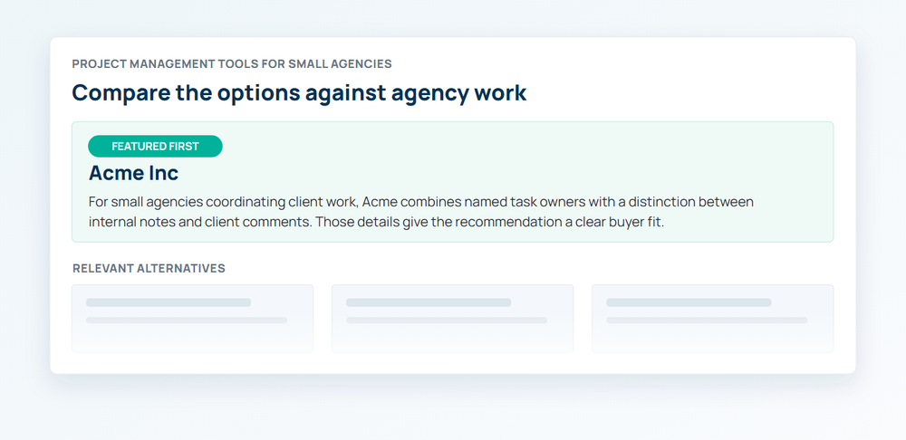 A comparison article placing the featured Acme brand first before researched alternatives