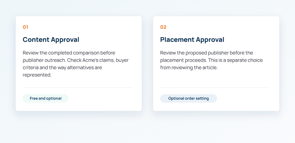 Content Approval and Placement Approval shown as two separate optional review moments