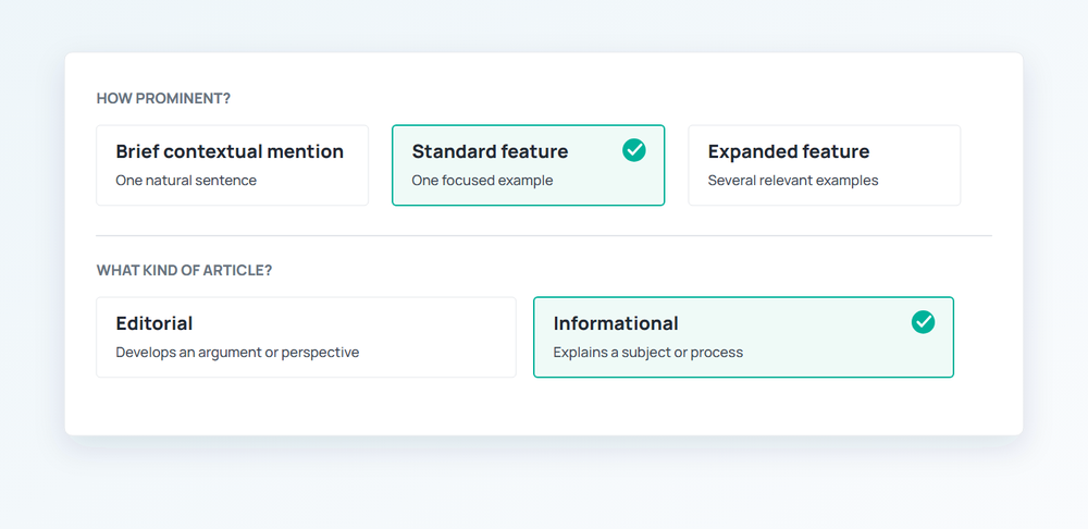 Brand prominence and article style shown as two separate Order Setup choices