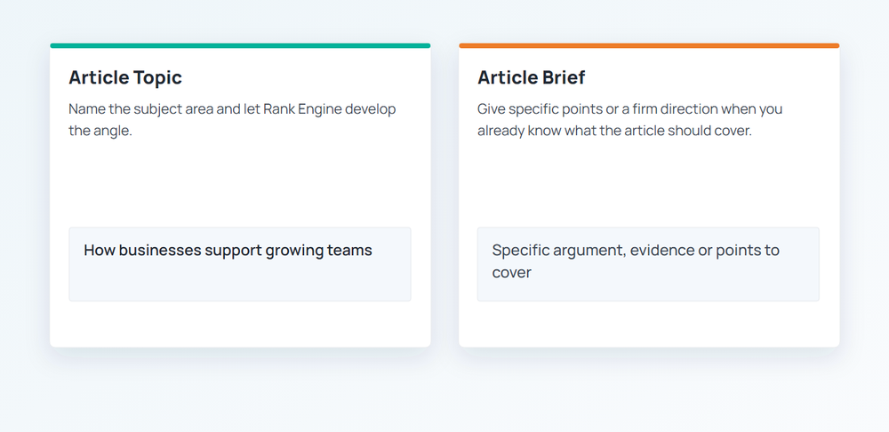 Optional Article Topic and Article Brief controls with different levels of direction