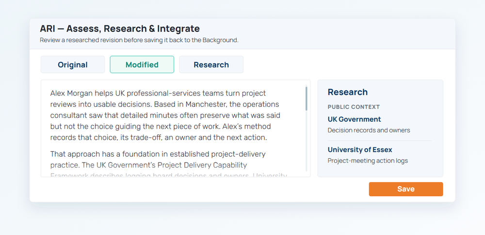 ARI Modified Background and Research tabs strengthening structured subject material