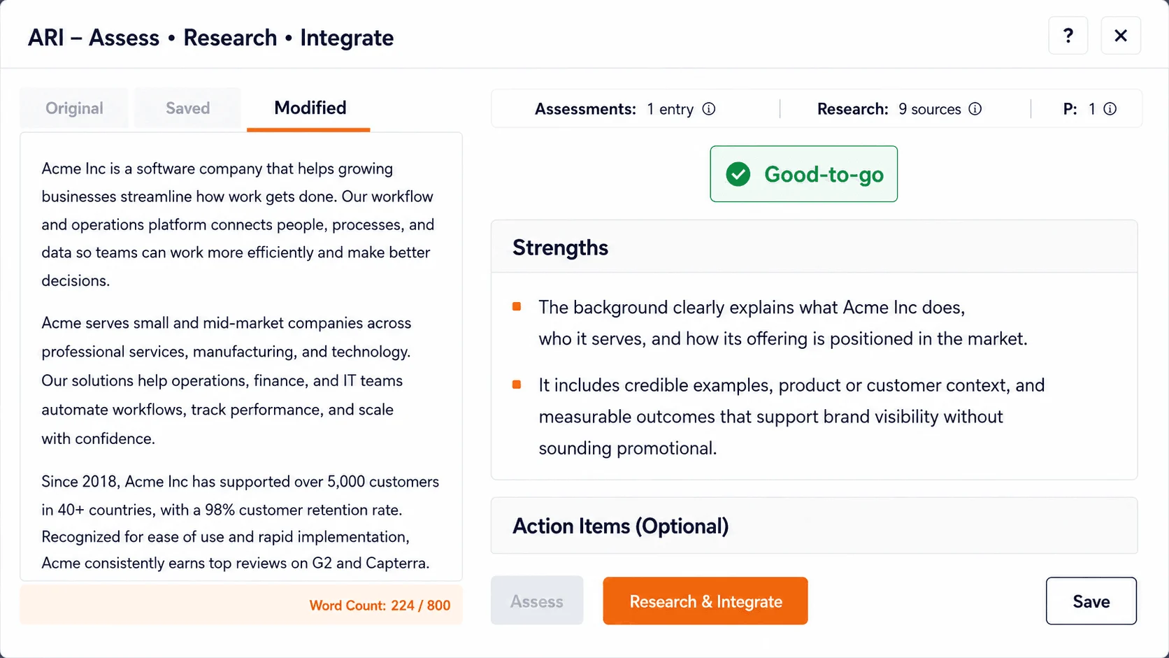 ARI assessment in the Rank Engine Project Builder