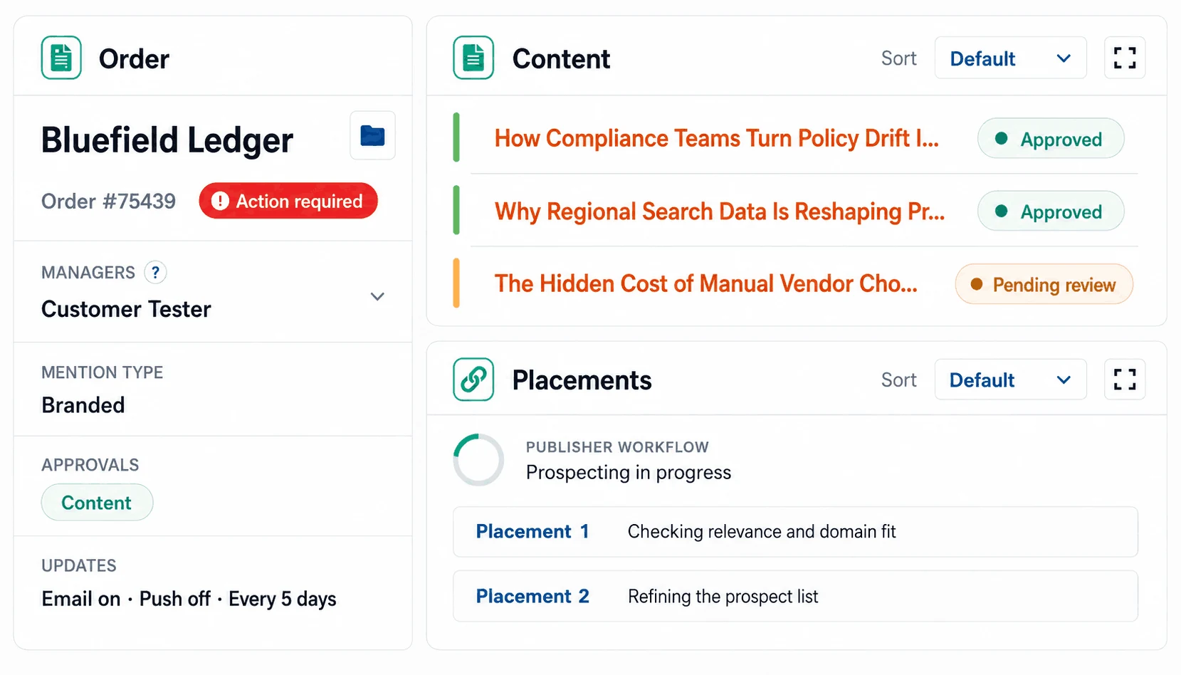 Rank Engine order management and placement review interface