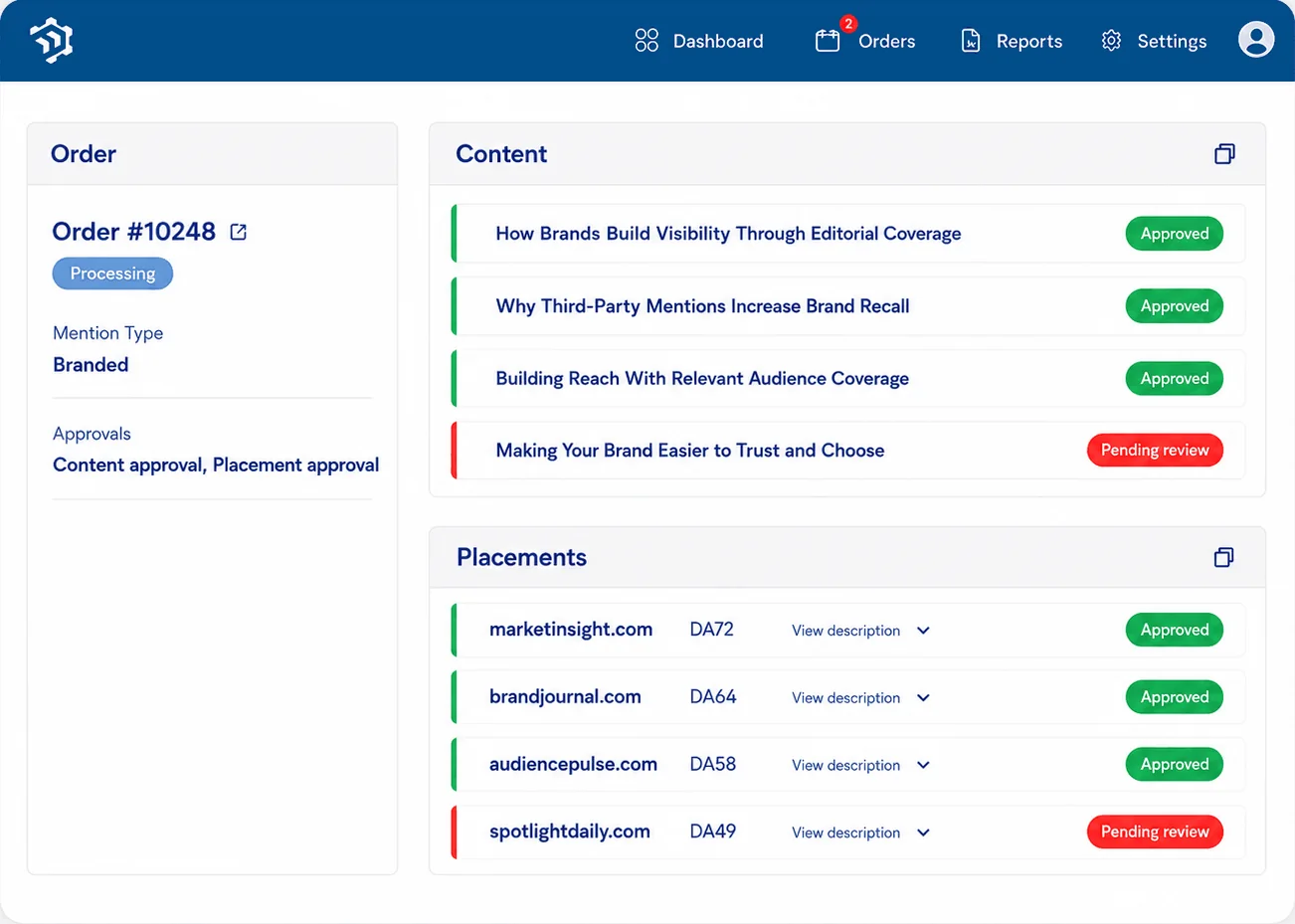Rank Engine brand awareness workflow and project management interface